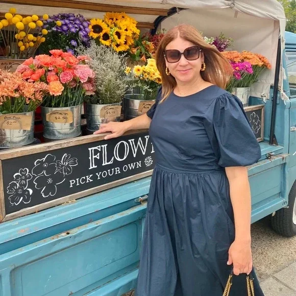 Bird and Knoll Savannah open back navy poplin midi dress - Picture 2 of 13